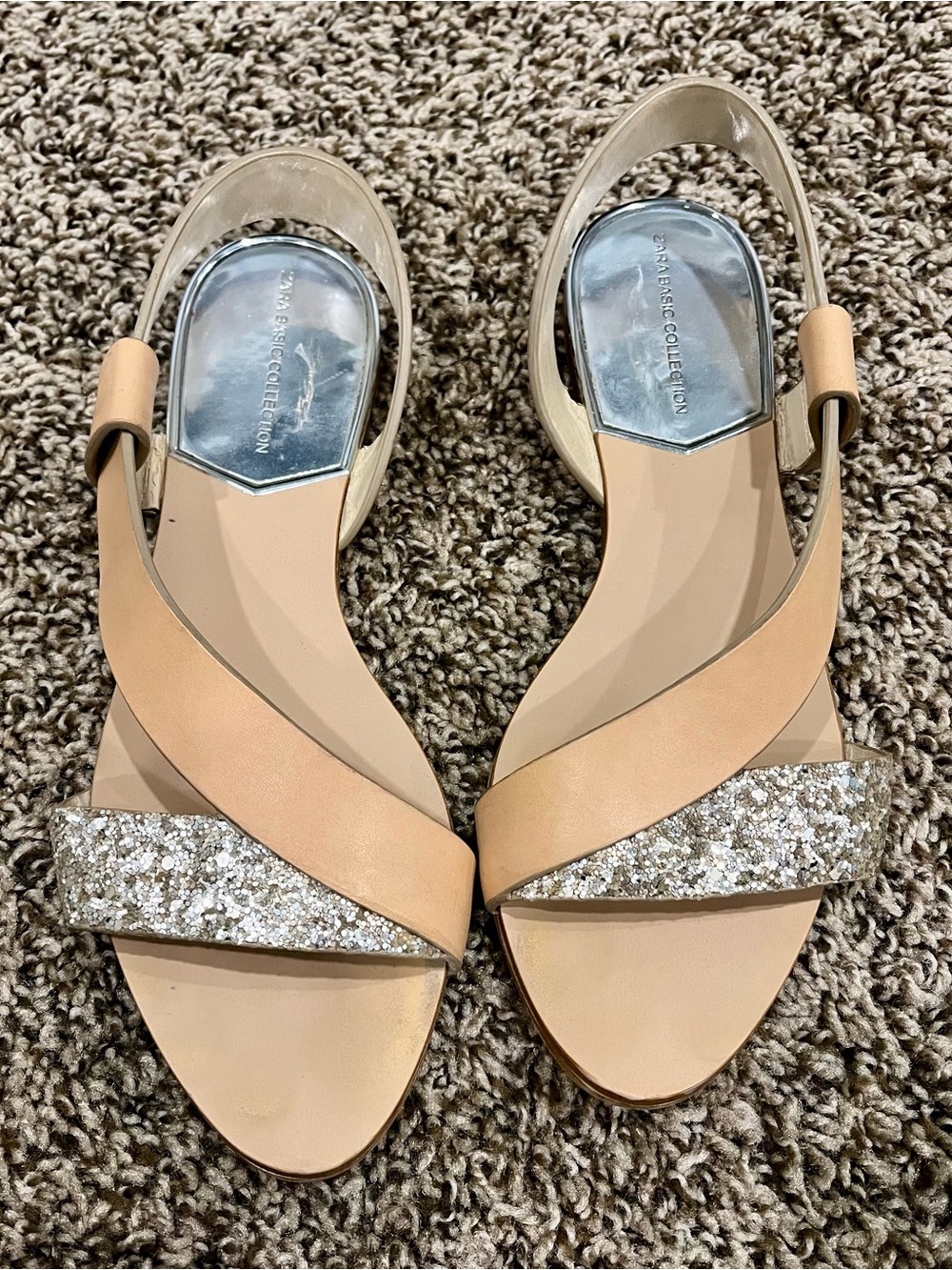 Zara Basic Collection Nude Glitter Slingback Sandals Women EU 37 US 6/6.5
